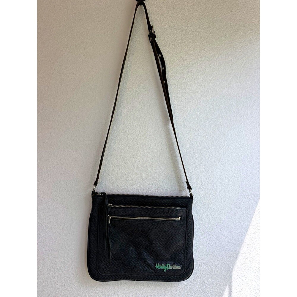 Harley-Davidson Genuine Leather Black Crossbody Shoulder Bag Made in USA